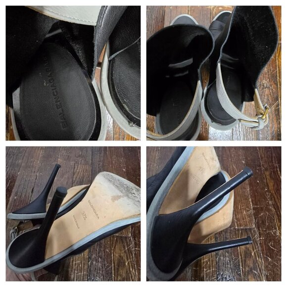 Balenciaga Glove Black Leather Cut Out Peep Toe Stiletto High Heels - Picture 4 of 16